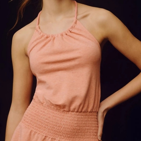 Sundays Anthropologie Ember Mini Dress Halter Neckline Smocked Waist Coral S NWT - Picture 6 of 15